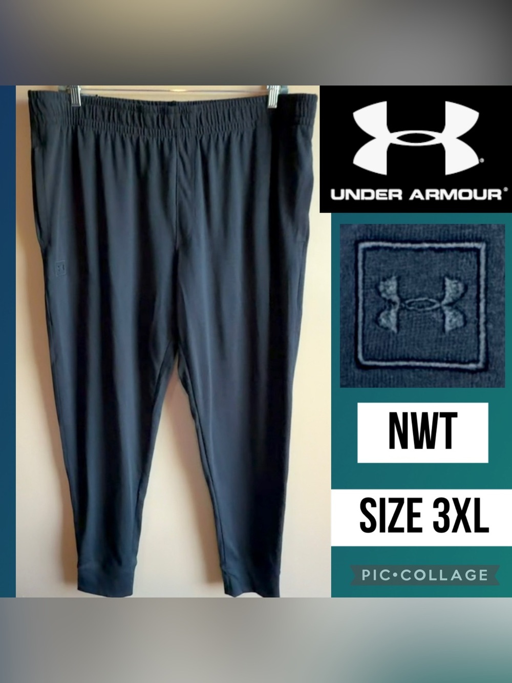 NWT Under Armour Mens Joggers Rival Loose Black Tapered Leg Embroidered Logo 3XL